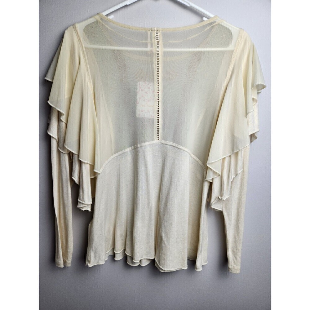 Free People OB651125 La Cienga Embroidered Tiered Ruffle Blouse Almond Sz XS NWT - Picture 4 of 9